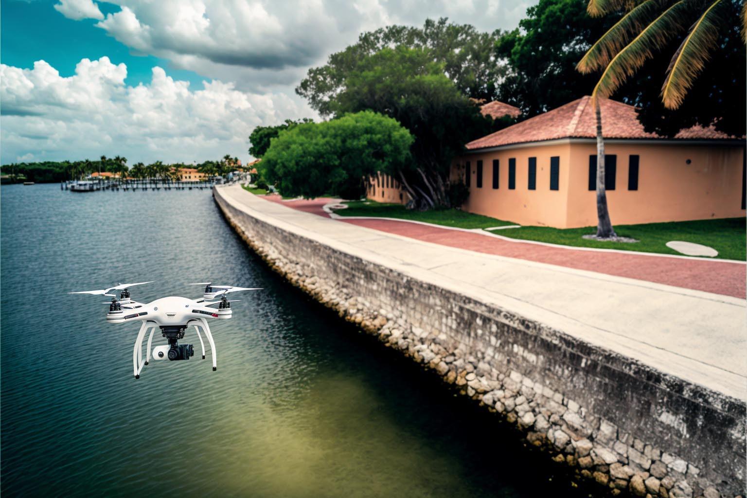 christose drone inspecting a neighborhood seawall in boca raton